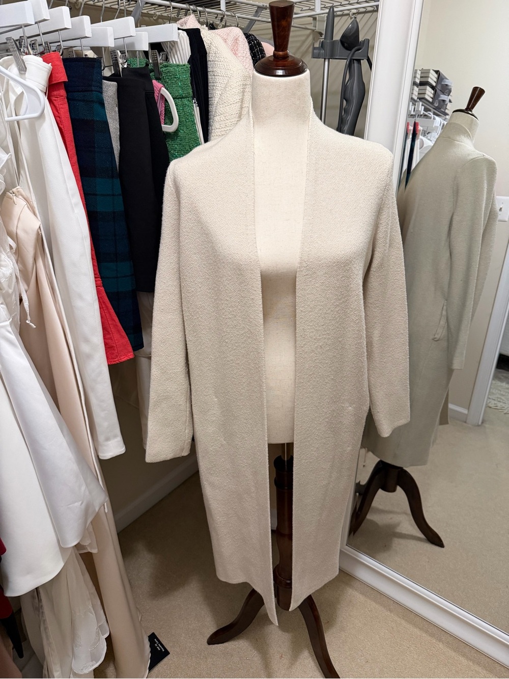 Magaschoni Open Front Longline Cardigan – Cream – Size Medium